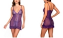 iCollection Women's Jacquard Lace and Mesh Chemise 2pc Lingerie Set